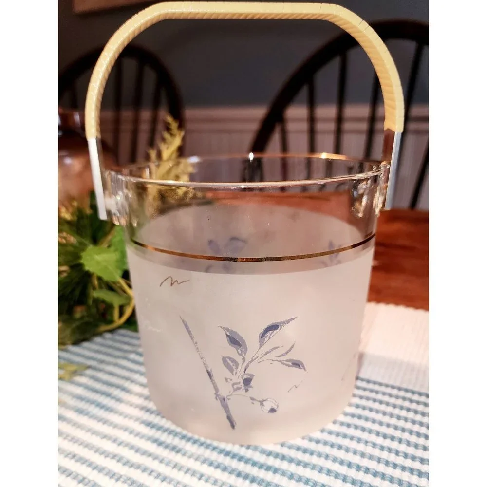 Aderia frosted blue‎ floral glass ice bucket